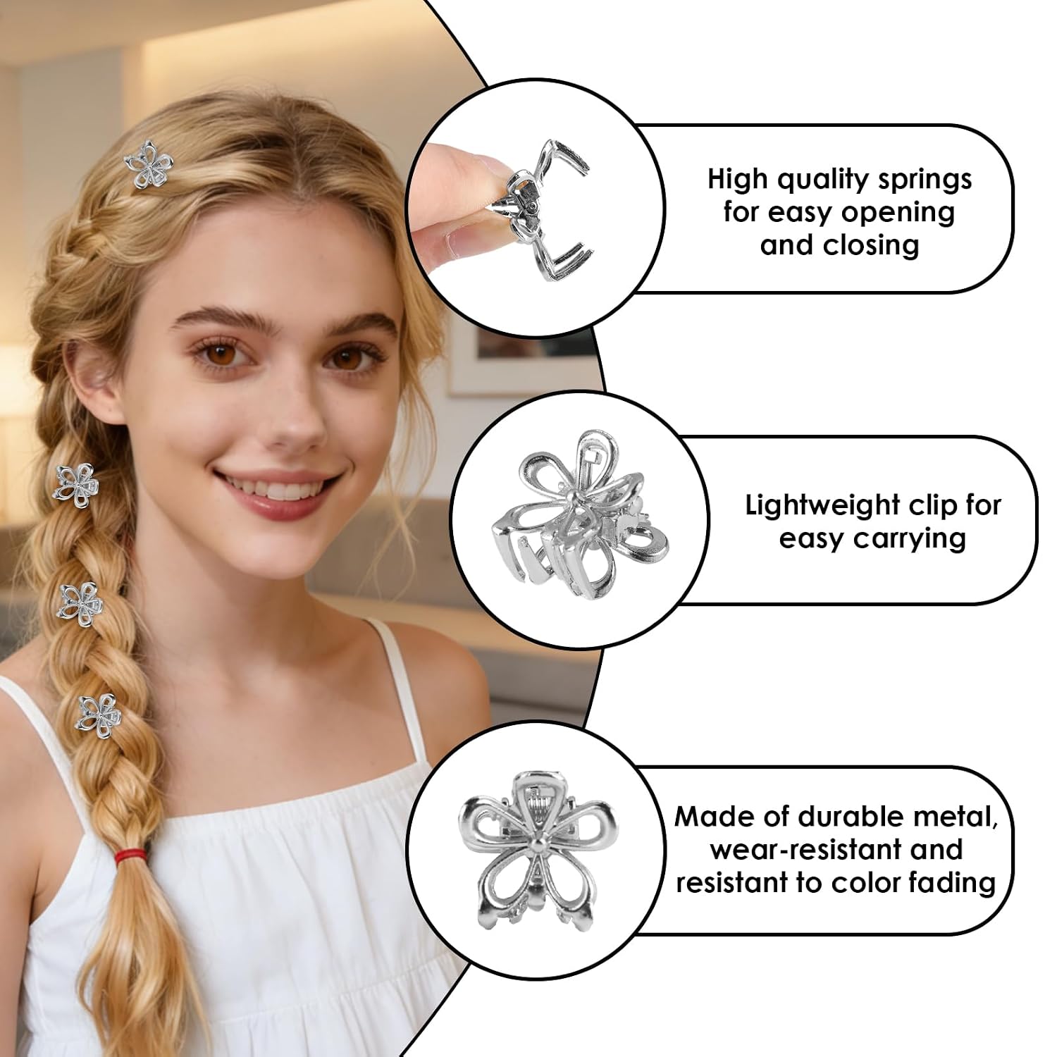 40 Pack Small Silver Flower Hair Clips for Women Girls, Tiny Metal Claw Clips with Sparkling Floral Design, Nonslip Bangs Accessories, Cute Floral Hair Decorations, Mini Christmas Holiday Gift Set image 3