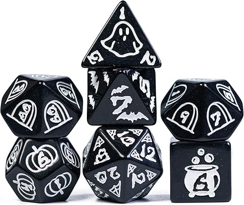 Juego de dados poliédricos de Halloween de 7 piezas D&D con fantasma, patrón de calabaza adaptado para juegos de rol de Calabozos y Dragones, juego