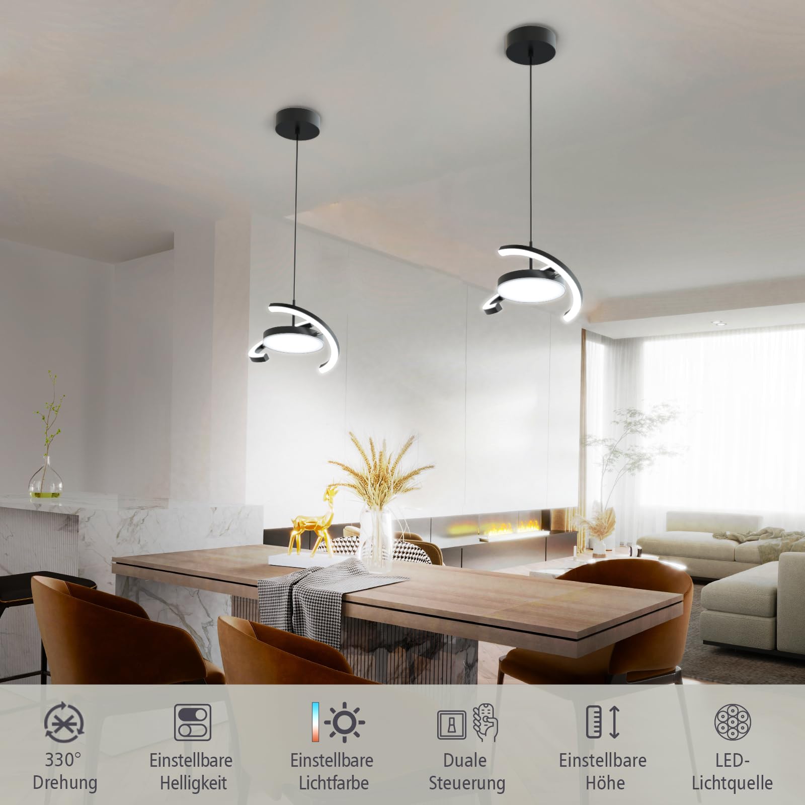 FIMEI LED Hängeleuchte Esstisch Pendelleuchte, schwarz Dimmbar mit Fernbedienung Pendellampe 3000-6000K Höhenverstellbar Saturnring-Design für Esszimmer, Wohnzimmer, Kücheninsel, Schlafzimmer, Foyer