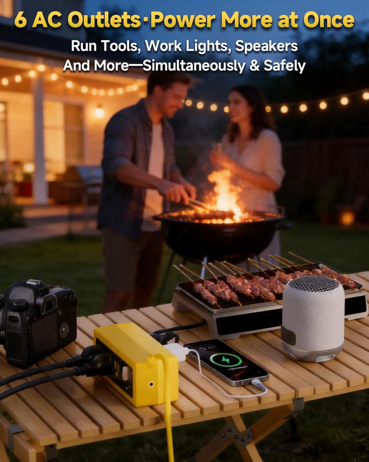 Outdoor Extension Cord, 6 Wide Outlets, 1875W/15A, 25FT 14AWG Heavy Duty SJTW Power Strip with Surge Protector, All-Weather & IP66 Fully Waterproof, Ideal for Patio, Garden, Pool, RV, Black
