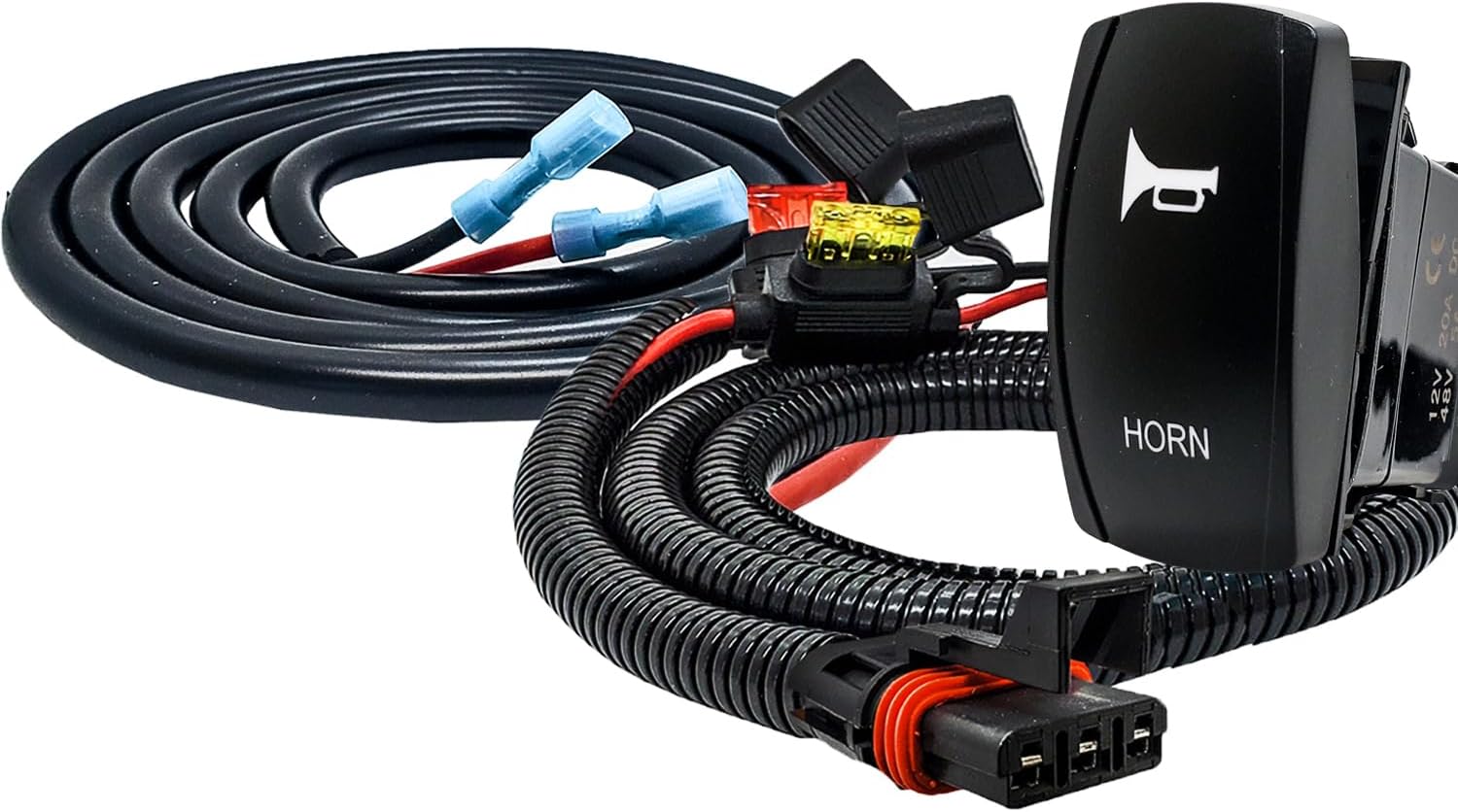 OZ-USA 17" Trumpet 150dB Air Horn with Power Bus Bar Plug Black Rocker Switch Wire Harness Kit Compatible with Polaris Pulse Power Bus Bar RZR Turbo R Pro Ranger Crew XPEDITION XP ADV 2018-2024