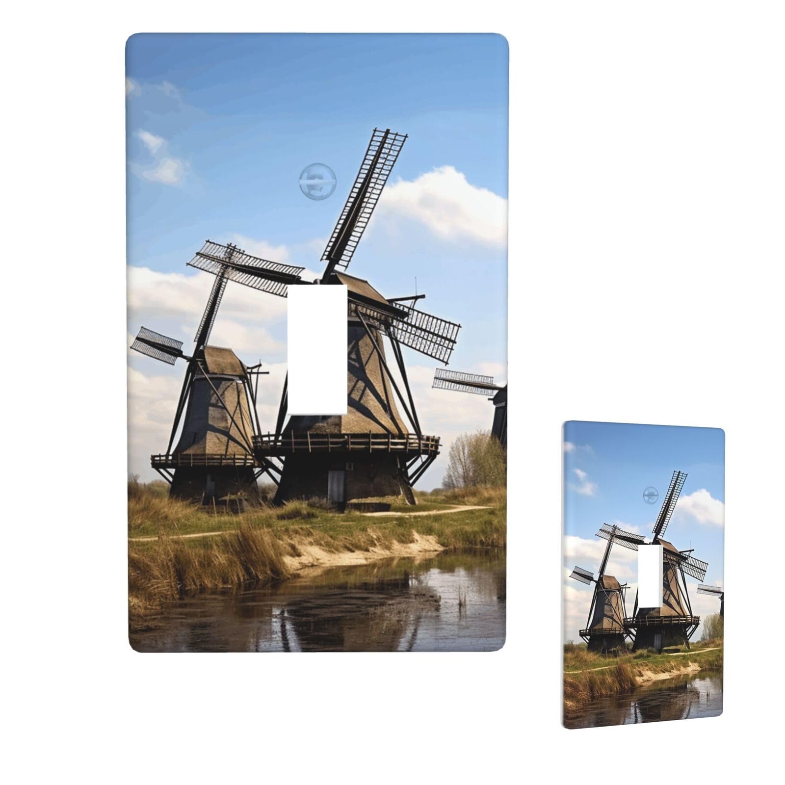 Aceprints Windmills 1 Gang Single Toggle Wall Plates, Unbreakable Decorative Light Switch Plate Covers Electrical Switchplate Cover Faceplate For Bathroom Kitchen Decor