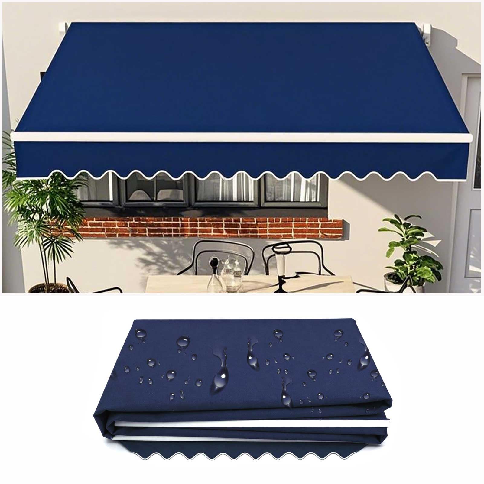 Patio Door Window Awning Sunshade Shelter 7x4m Outdoor Canopy Retractable Awning Shade Fabric Replacements for Garden Party Sunscreen Cover, Dark Blue