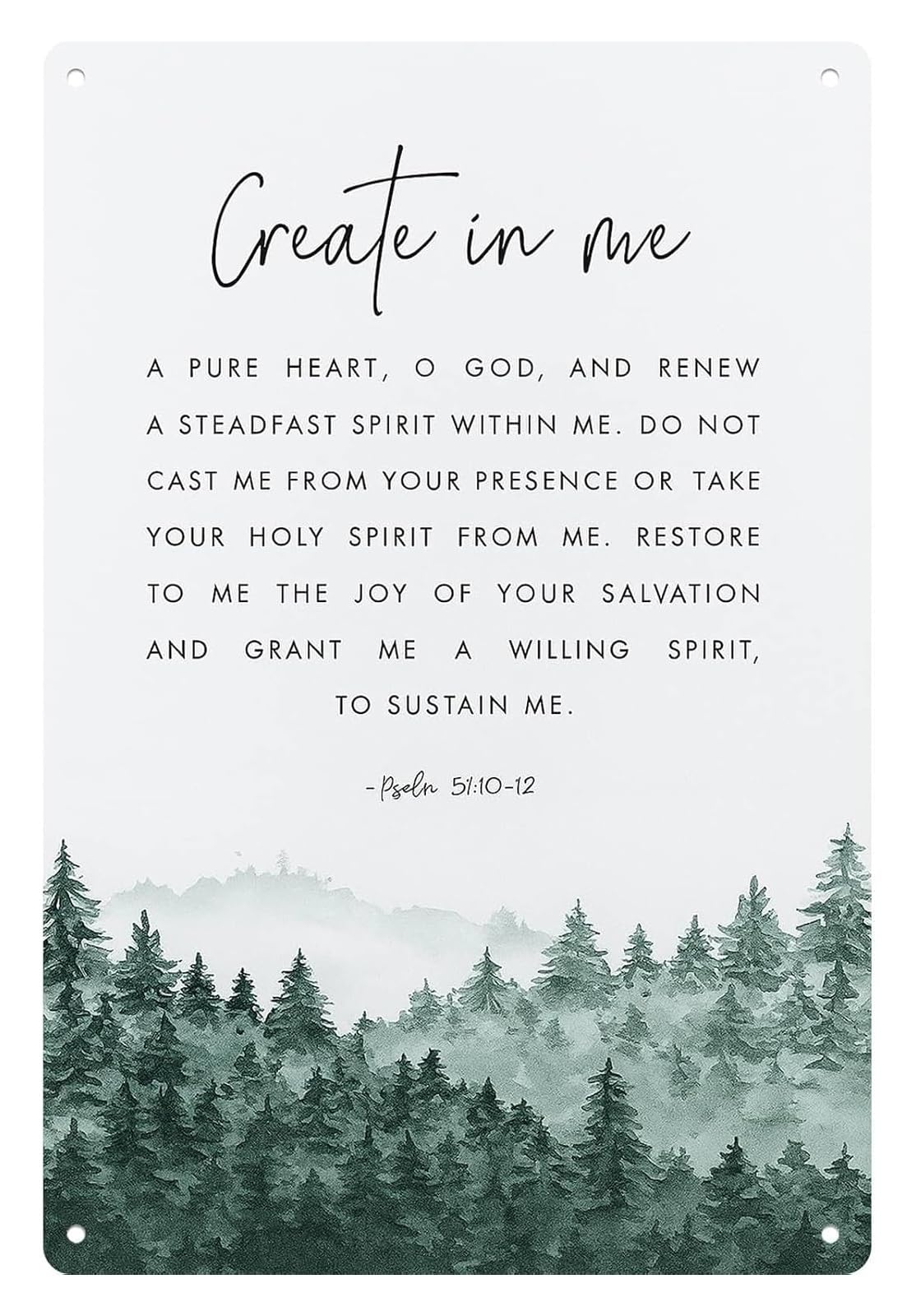 MQXFCZUX Psalm 51 10 12 Bible Verse Metal Sign for Believers Church Sunday School Office Wall-Art Uplifting Message Decorative Plaque Home Decor 8 X 12 inch