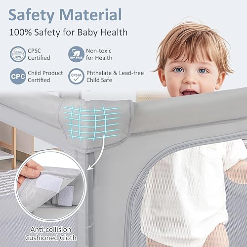 Miniatura 5 de INFANS Corralito plegable para bebés con alfombra, patio grande de 50 x 50 pulgadas para bebés con 50 bolas oceánicas, 4 manipuladores, bolsa de