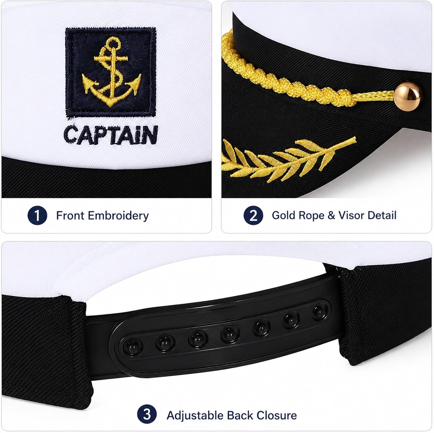 SUWOW Captain Hat Yacht Sailor Hat Nautical Skipper Cap Captains Cap Sailor Accessories for Halloween Captains Costume Sailors Costume for Men Women