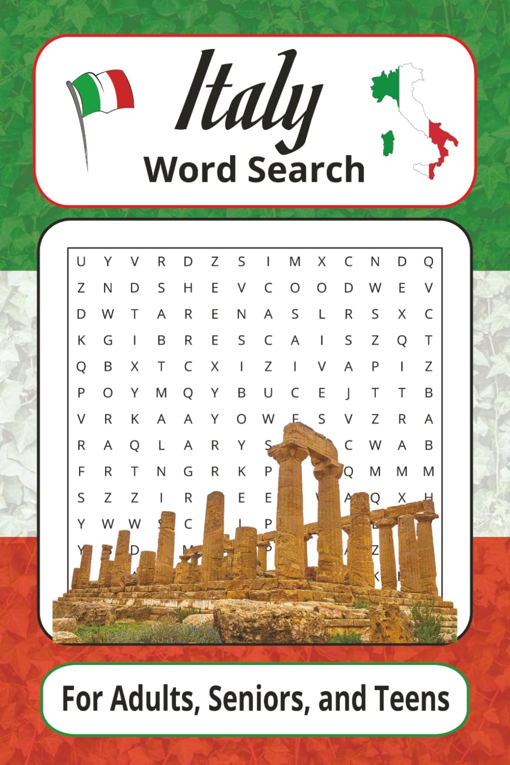 Italy Word Search: Word Search with Easy to Read Print about Italy's landmarks, cuisine, and culture. | 6x9 inches, 112pages | 50 + Puzzles Gift for Holidays, Vacations and Birthdays