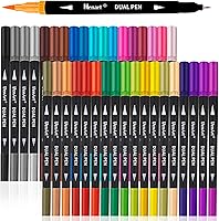 36 Dual Tip Brush Art Markers - Fineliner & Brush Pens for Adult Coloring, Calligraphy, Sketching - Christmas Stocking Stuffers for Teens & Artists