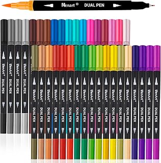 36 Dual Tip Brush Art Markers - Fineliner & Brush Pens for Adult Coloring, Calligraphy, Sketching - Christmas Stocking Stuffers for Teens & Artists