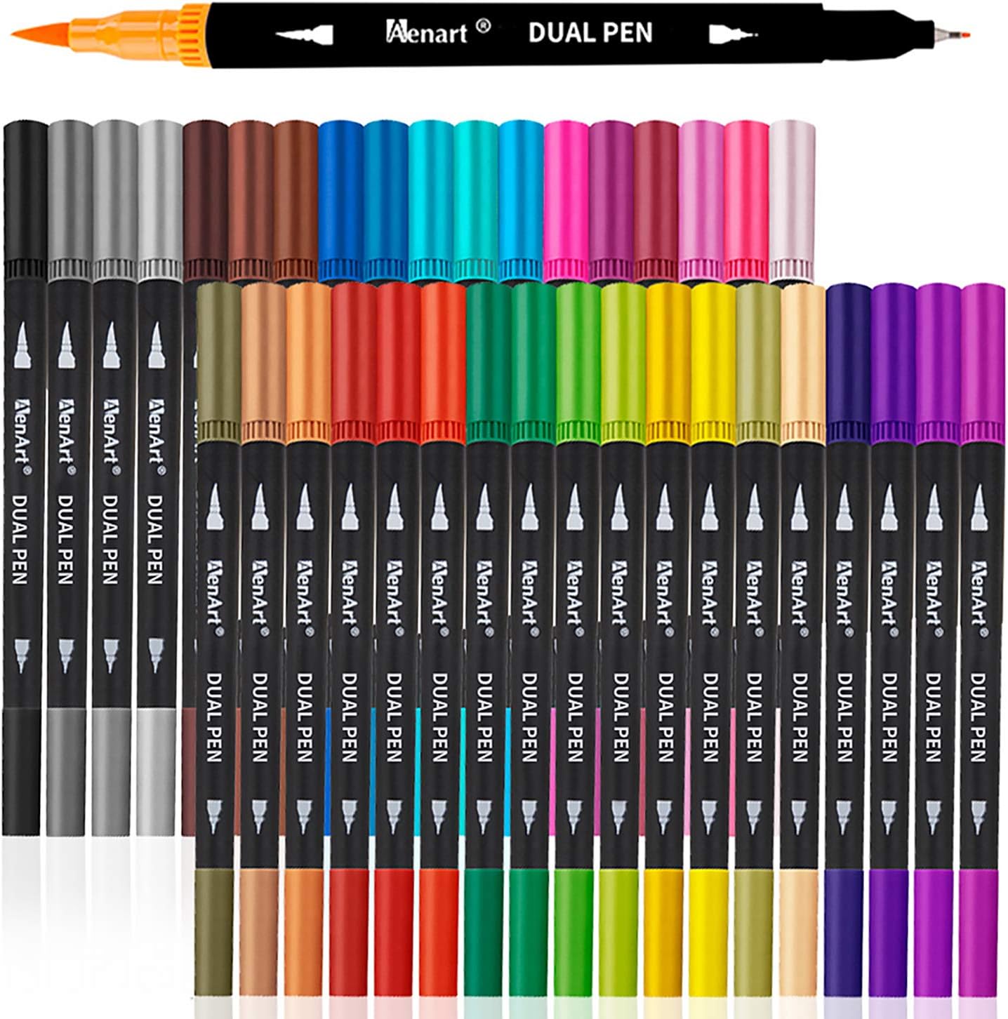 Aen Art Dual Markers Brush Bullet Journal , Fine Point Coloring Marker and Highlighter Pen for Hand Lettering Book, Sketching Note Taking Writing Planner Supplier (36 Colors Set)