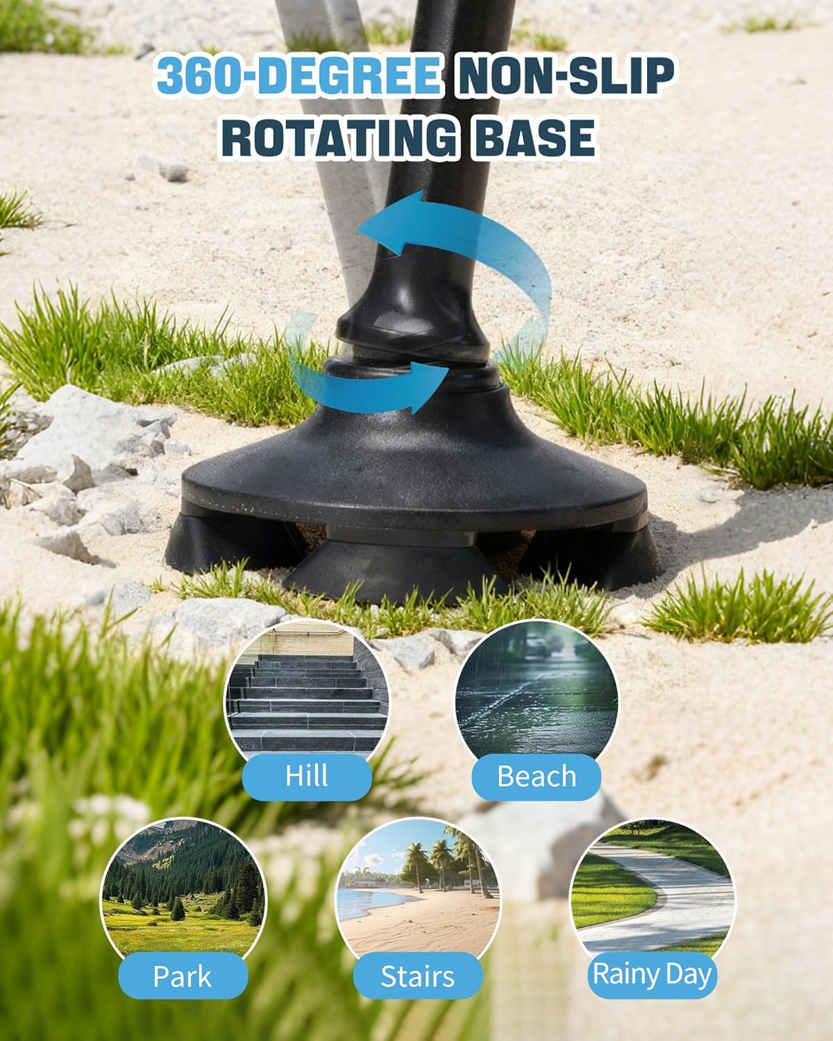 Sinocare Bastones Caminar Extensibles Hombres Mujeres Mayores | Bastón Aluminio Ligero Extensible (83-95cm) Base Giratoria 360° Antideslizante Capacidad 113kg Trekking Negro