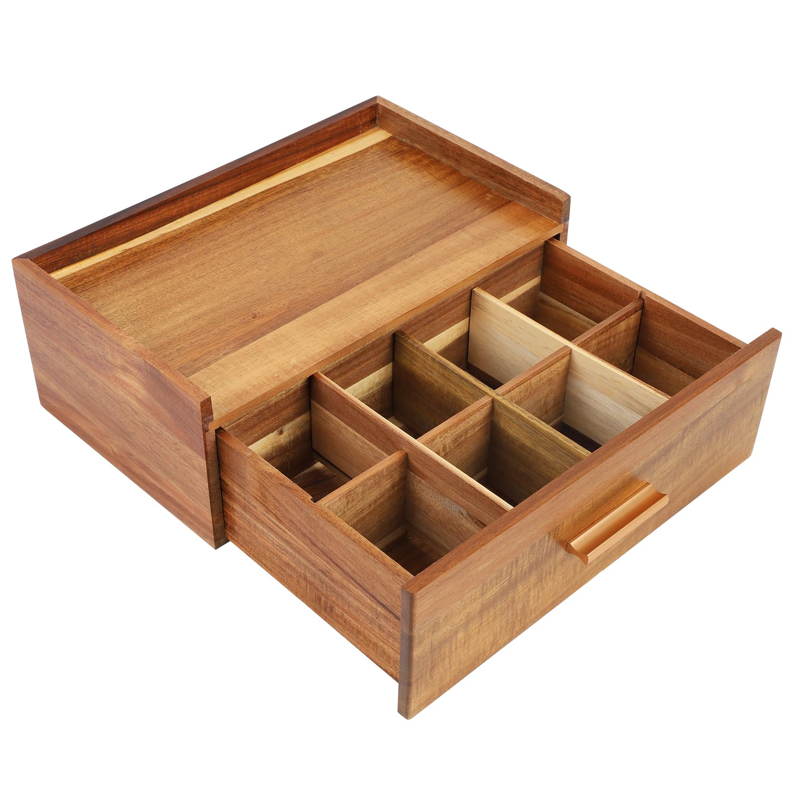 Scatola da tè in legno con 8 scomparti, 32,3 x 20,5 x 12,5 cm, tipo di cassetto con manico, per conservare bustine di tè ed erbe aromatiche