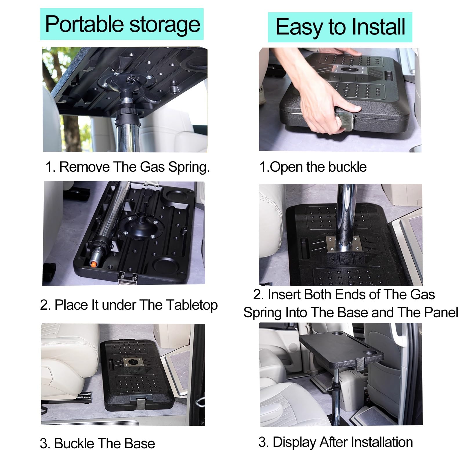 Portátil Mesa para Autocaravana Mesa Plegable con Rotación de 360° y Altura Ajustable Capacidad de Carga de 20kg de Acero para Caravanas