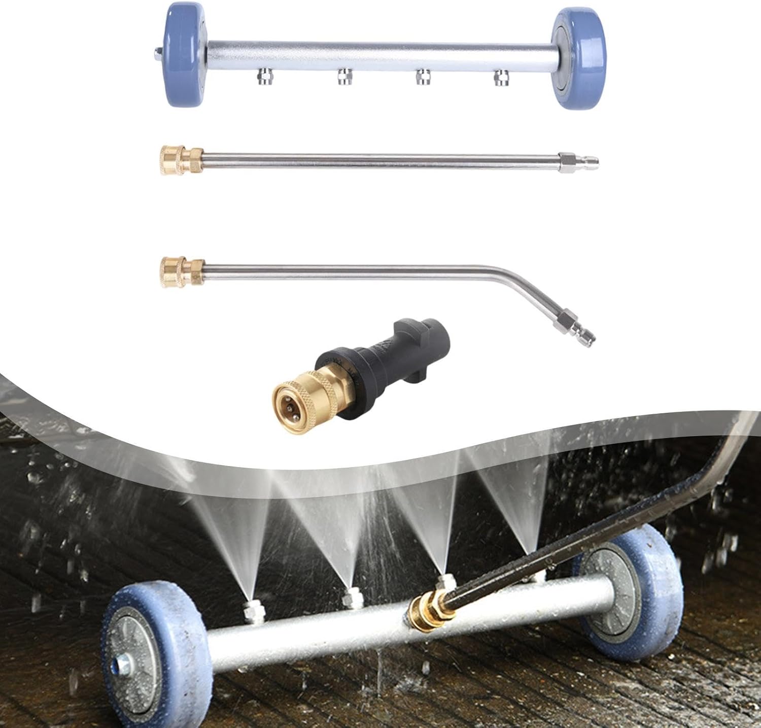 高圧洗浄機 アンダーキャリッジクリーナーセット、車体下部洗浄用ウォーターブルーム、4000PSI 4ノズル RV車用アンダーカーウォ