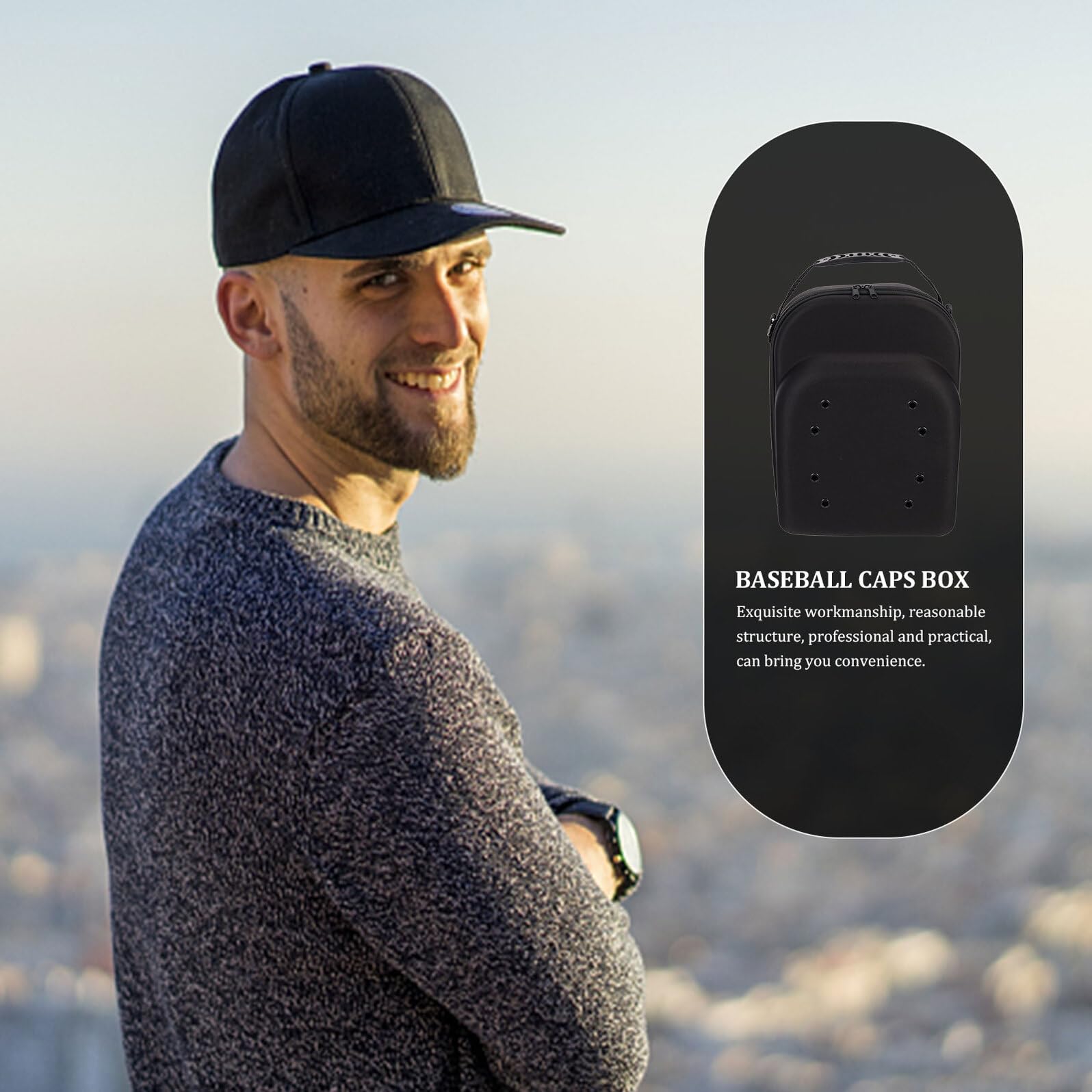 Estuche Rígido Negro de Eva para Guardar Gorras de Béisbol Asa, Transpirable y Portátil para Viaje y Almacenamiento Seguro