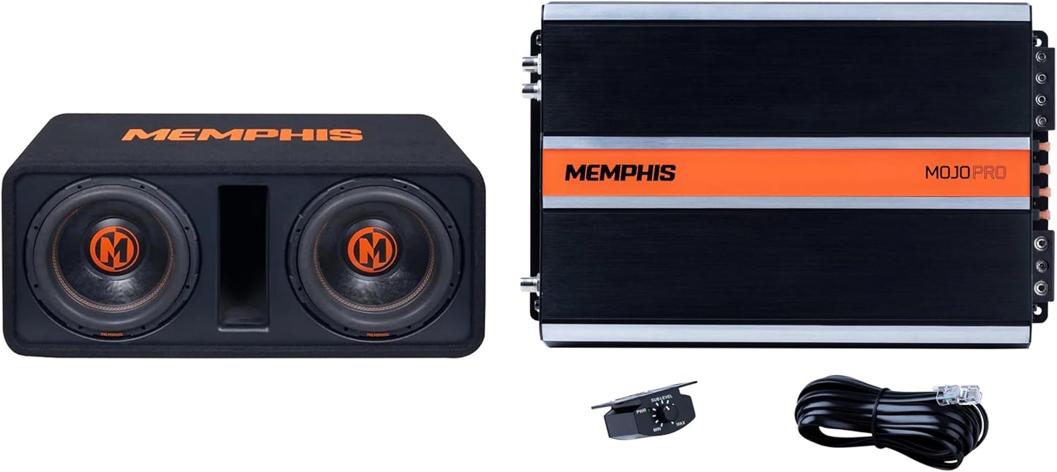 Memphis Audio MJPE12D1 Dual 12" MJP 1-Ohm Loaded Subwoofer Enclosure with MJP1500.1 Monoblock Subwoofer Amplifier