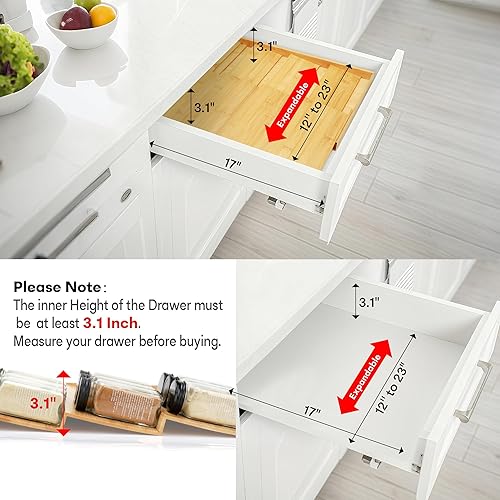 Miniatura 4 de Organizador de cajones de especias de bambú (necesita cajón de 3.1 pulgadas de profundidad), estante de especias expandible de 4 niveles para