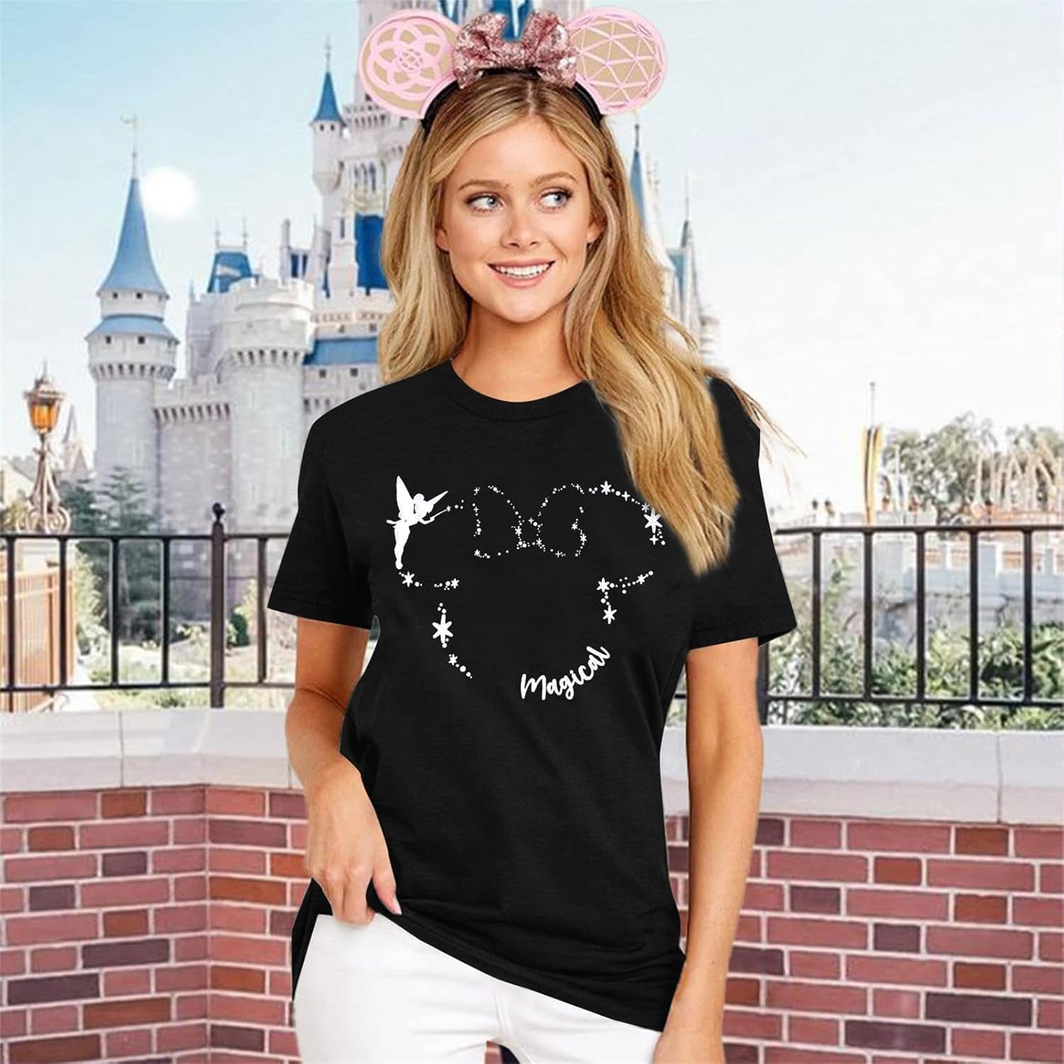 Magical Shirt for Women Believe in Magic Shirts Cute Graphic Printed Tee Family Vacation Short Sleeve Tee Black E S - Image 2
