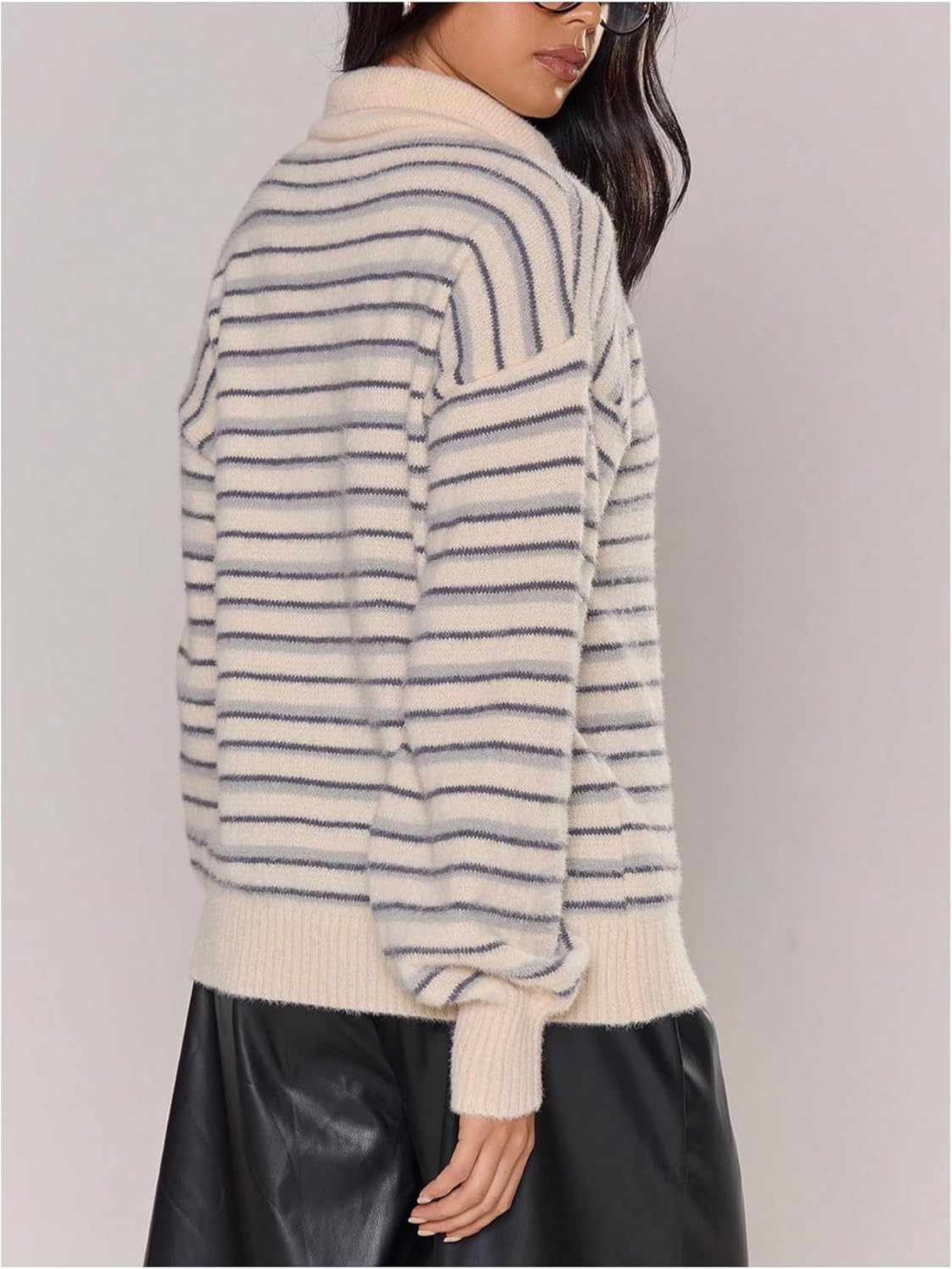 Women's Striped Lightweight Golf Sweaters Long Sleeve Collared Button Loose Fit Pullover Tops - Image 4