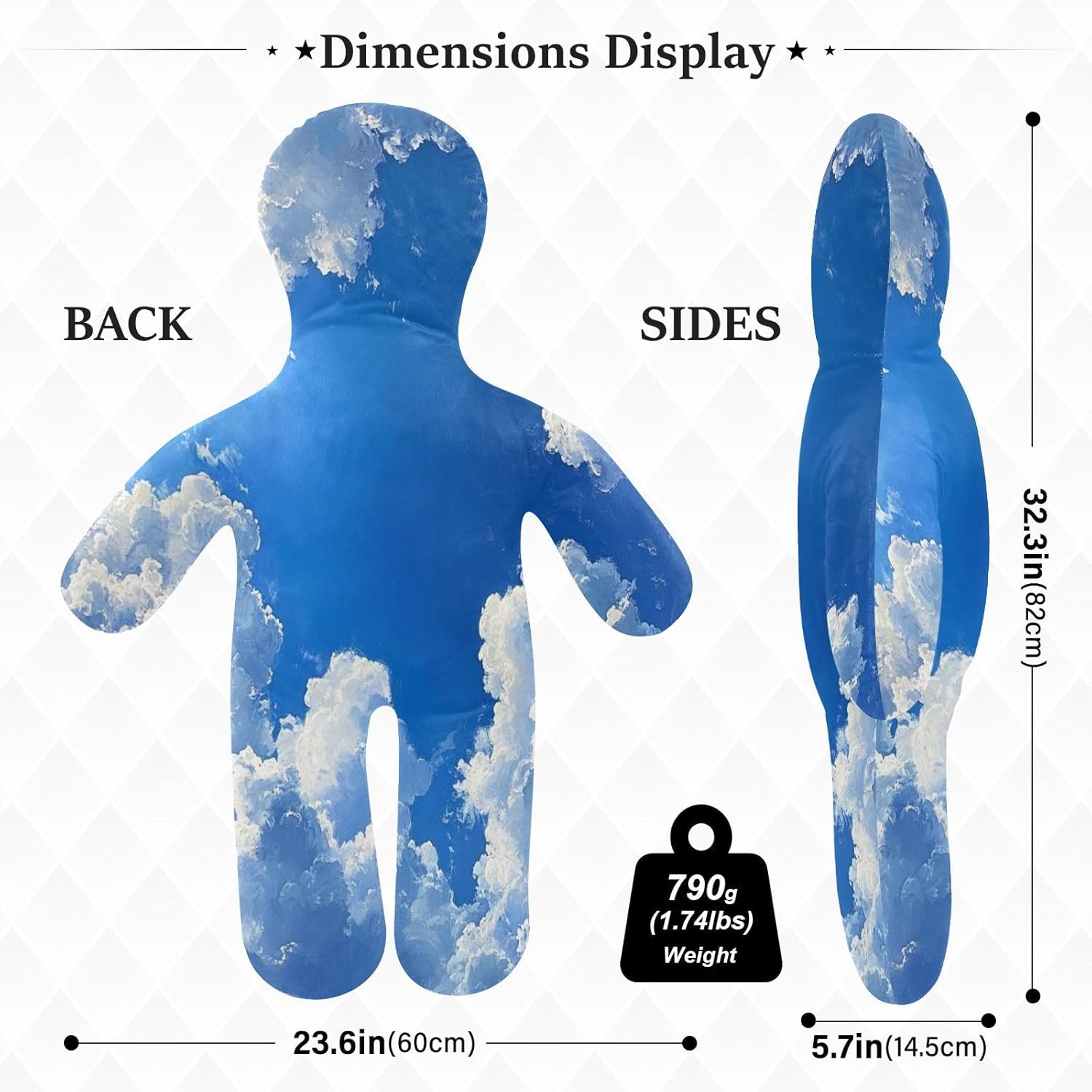 Blue Sky Clouds Human-Shaped Pillow Soft Body Pillows Washable Velvet Pillows for Anxiety Relief Sleeping Cuddling & Support