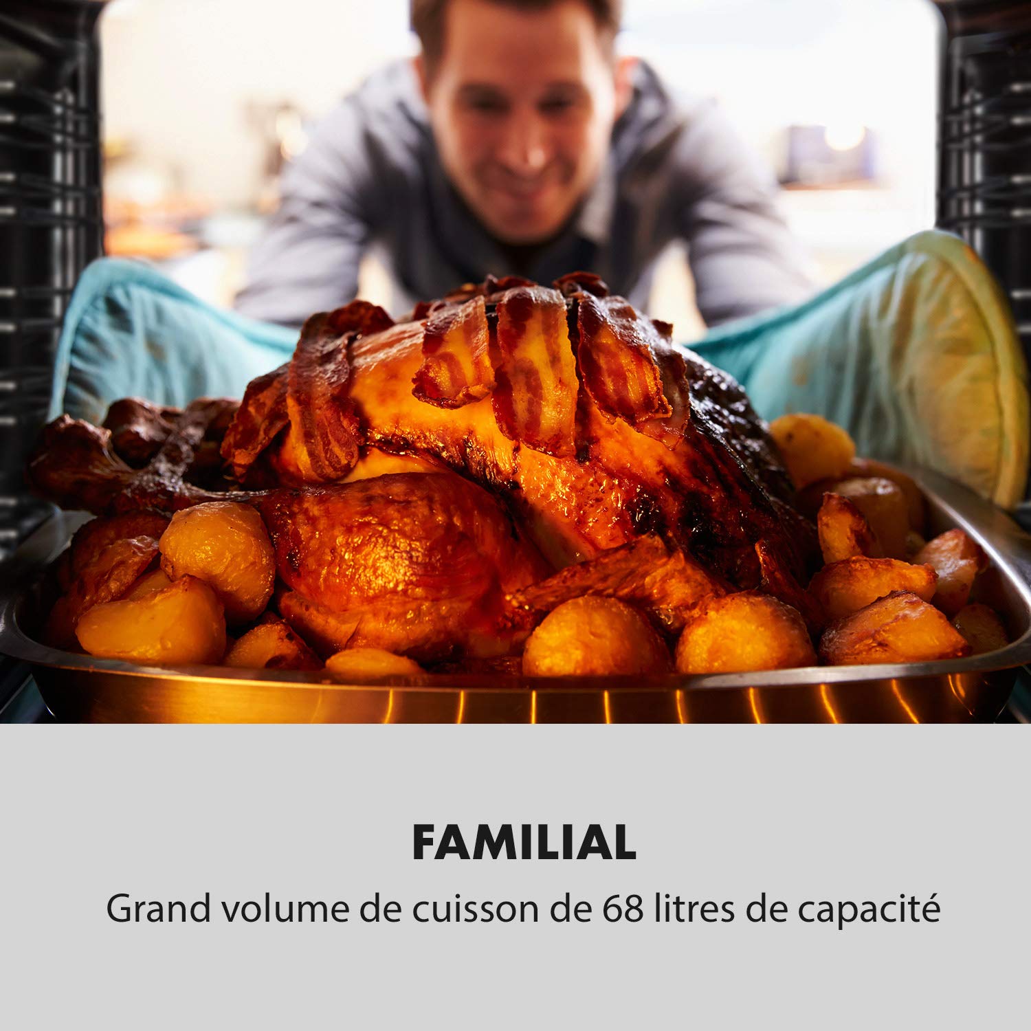 Klarstein Kalahari Four Encastrable - Électrique, 68 Litres, Classe d'Efficacité Énergétique A, 59,5cm, Température : 50-250 °C, 7 Fonctions, 5 Niveaux, Sécurité Enfant, Autonome, Noir