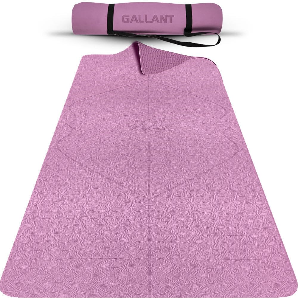 Gallant Yoga Mat Non Slip – Premium TPE Exercise Mat Thick & Pilates Mat 6mm Extra Yoga Mats for Women & Men with Alignment Lines and Carry Strap, Eco Friendly Gym Mat for Home Workout(Purple)