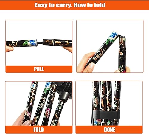 Miniatura 7 de Bastón plegable con luz LED para mujeres y hombres mayores ajustable plegable cuádruple bastones de aluminio ligeros y plegables