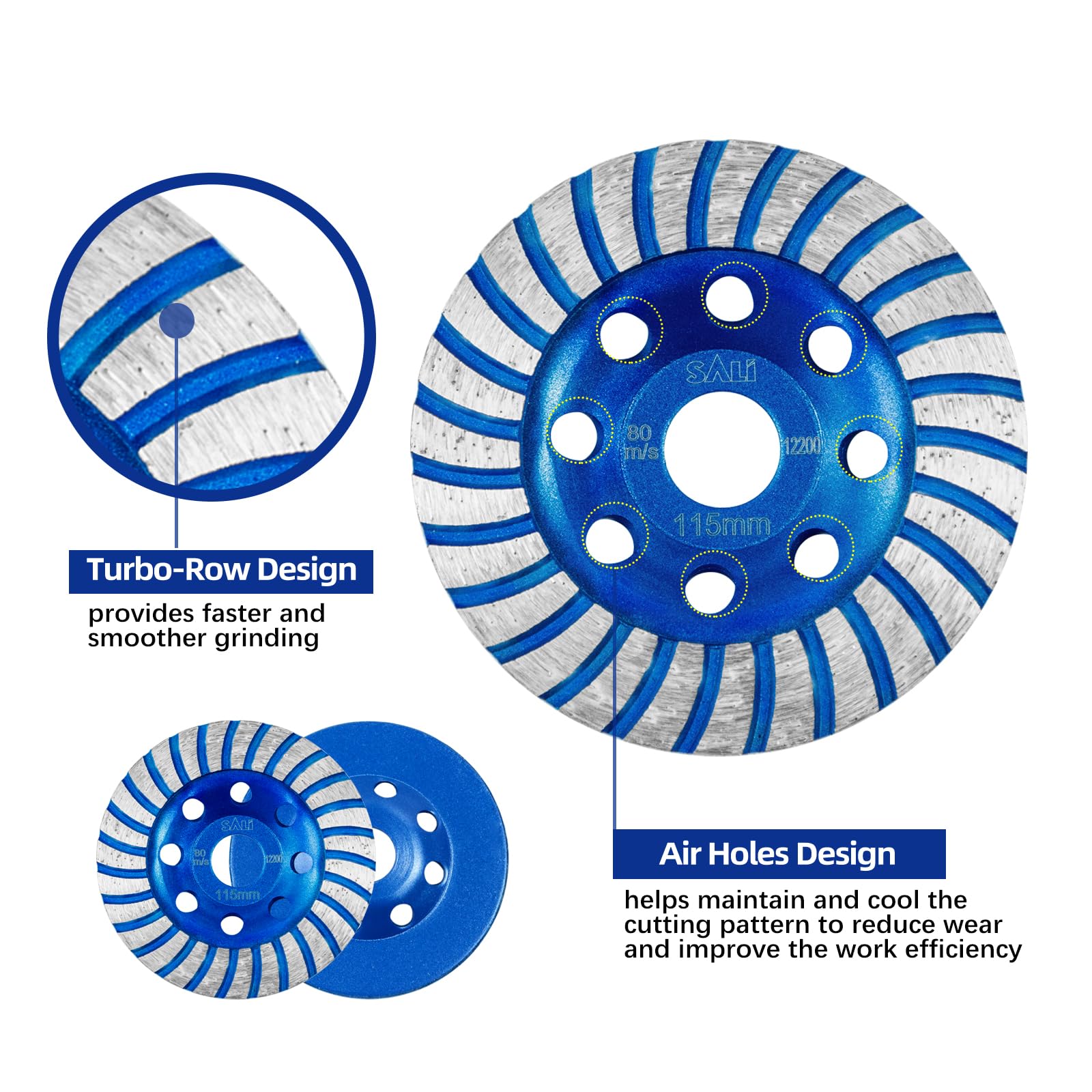 SALI 5pcs Diamond Concrete Grinding Wheel 4 1/2 inch for Polishing and Cleaning Stone Surface Cement, Marble, Rock, Granite - Image 3