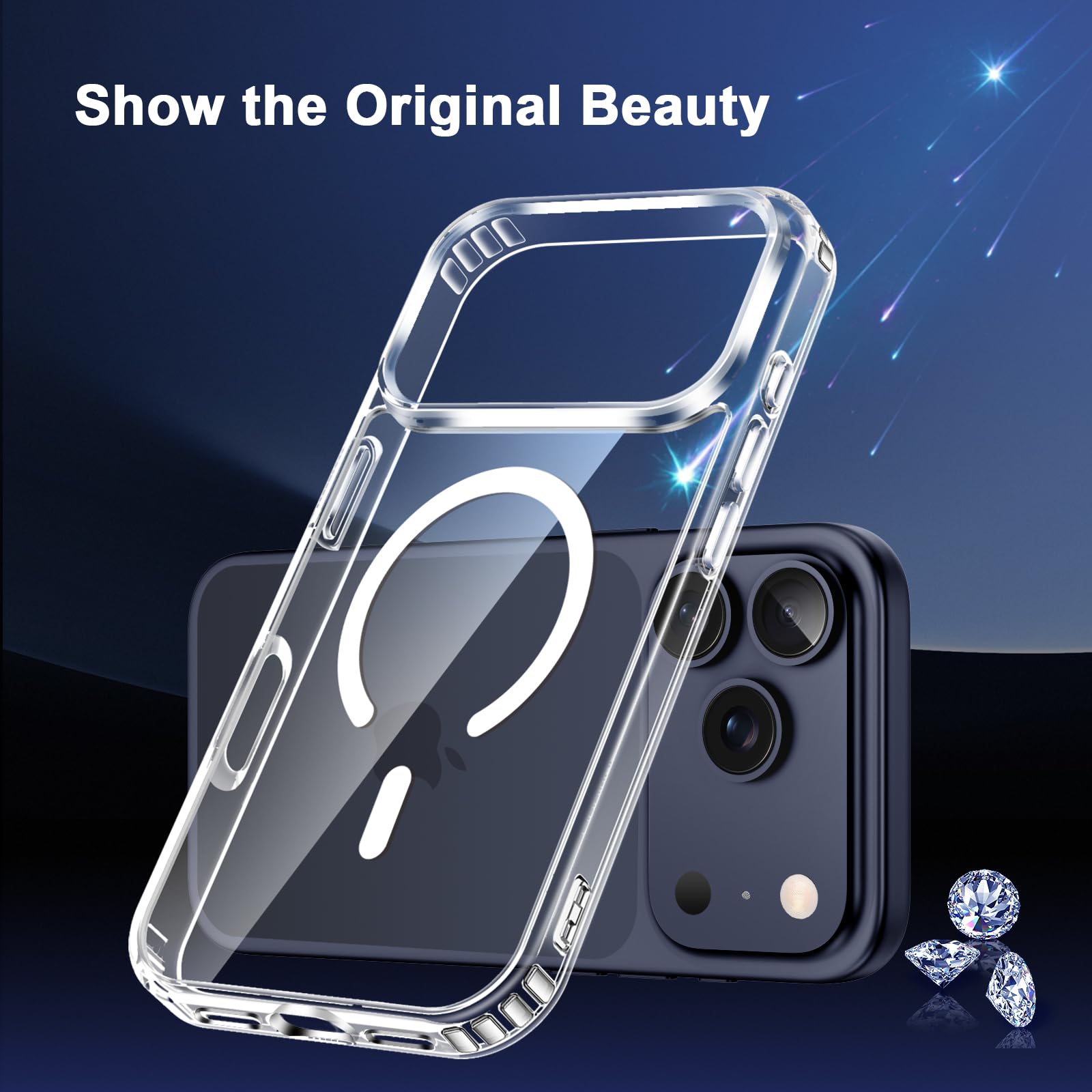 COPIKE Cover Magnetica per iPhone 17 Pro 2025 con 2 Vetro Temperato e 2 Lente Fotocamera Protezione, Custodia Mag Safe Sottile Antiurto [Senza Ingiallimento] Retro Antigraffio, Trasparente