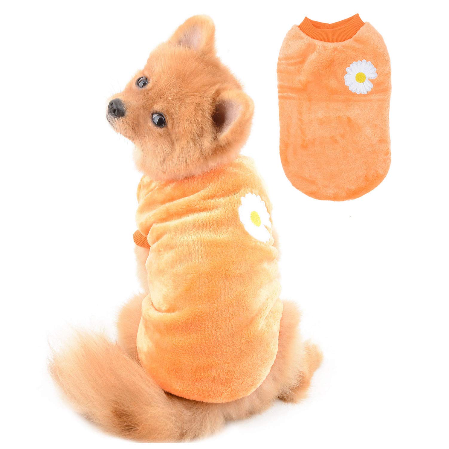 SELMAI Dog Sweater Beautiful Embroidery Flower Jumper for Dachshund Soft Fleece Winter Coats for Small Dogs Girls Chihuahua Clothing Pet Clothes for Cats Daily Wear Windproof Cold Weather Orange XL
