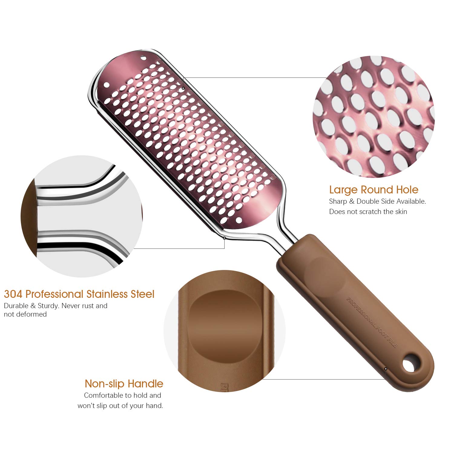Lima de Pies Premium Removedor de callos para pedicuras - Raspador de pie profesional para el cuidado de los pies Doble cara para eliminar la piel muerta (Oro rosa)