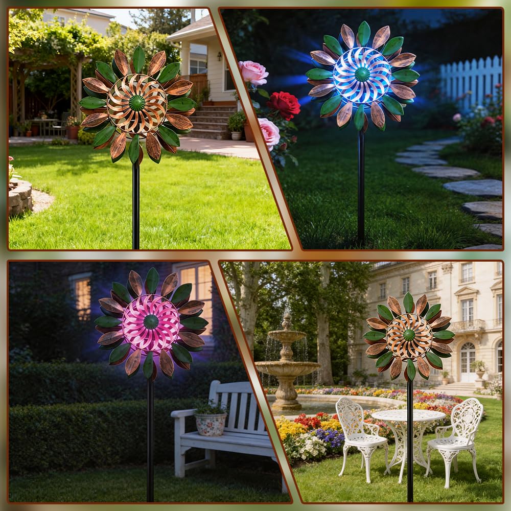Mulino a vento in metallo unico e magico, mulino a vento 3D in metallo in acciaio inox, girandola da giardino, decorazione per giardino, terrazza, paesaggio