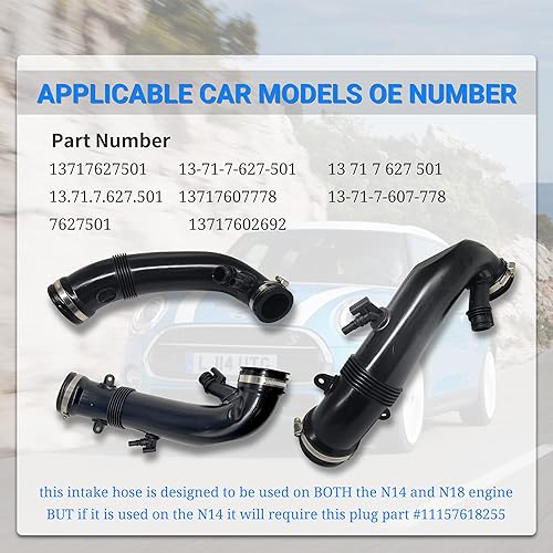 Miniatura 2 de 13717627501 Tubo de manguera de entrada de aire frío con abrazaderas para 2010-2015 Mini Cooper Countryman Paceman Clubman S R55 R56 R57 R58 R59 R60