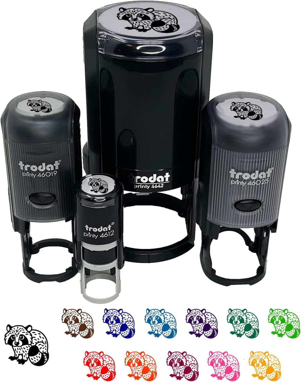 Baby Raccoon Woodland Animal Self-Inking Rubber Stamp Ink Stamper for Stamping Crafting Planners - 1-1/2 Inch Large - Black Ink