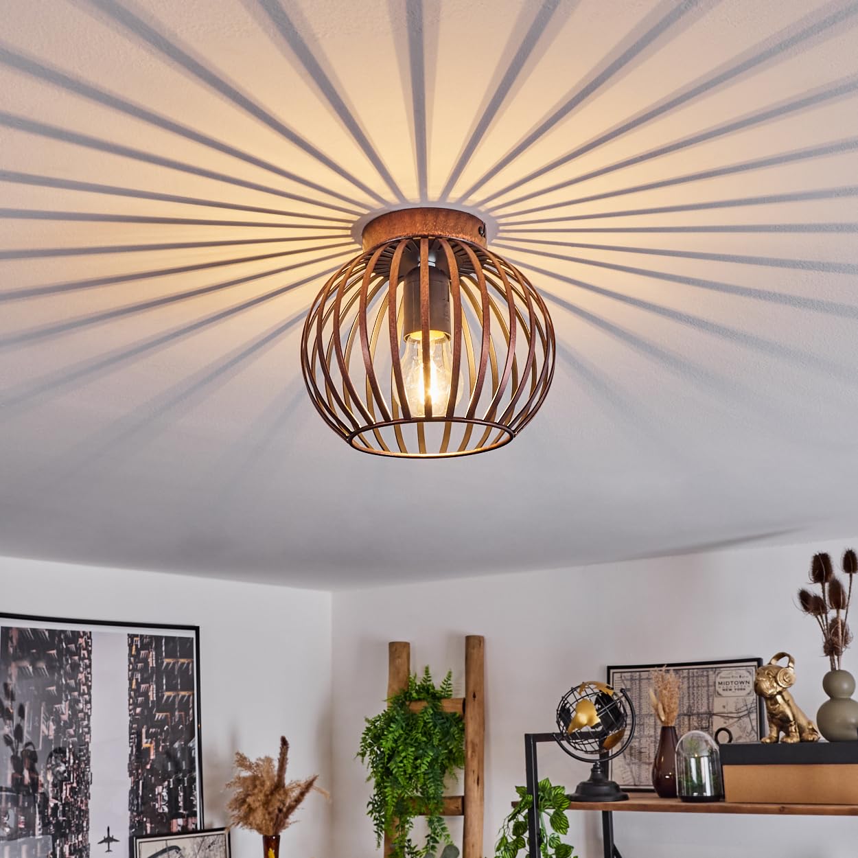 hofstein Oravi Ceiling Light, Round Metal Ceiling lamp in Copper Colour/Black, 1-Flame, E27 Socket, Ø 20 cm, Light in Retro/Vintage Design with Great Light Effect Due to Lattice Optics, Without Bulbs