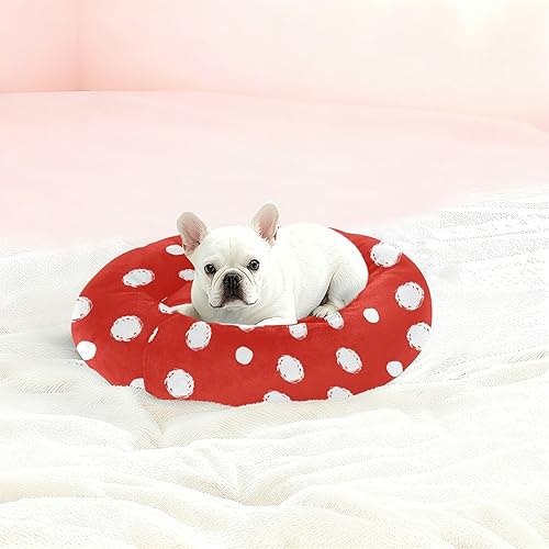 Miniatura 2 de KLL White Round Polka Dot Red Fashion Anti-Slip Pet Cat Beds fluffier Puppy Beds for Medium Size Pets Sleeping Camas para mascotas Grandes