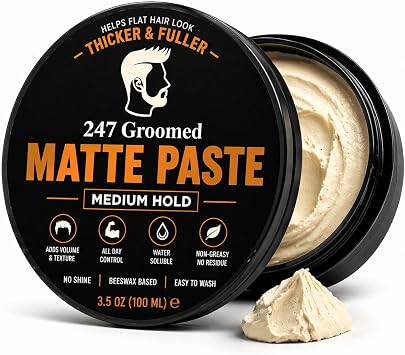 Matte Hair Paste for Men | Strong Hold, Natural Matte Finish | 3.5 Oz 100 ml | Thickening & Texturizing Styling Paste | Adds Volume | Non-Greasy, Beeswax Based