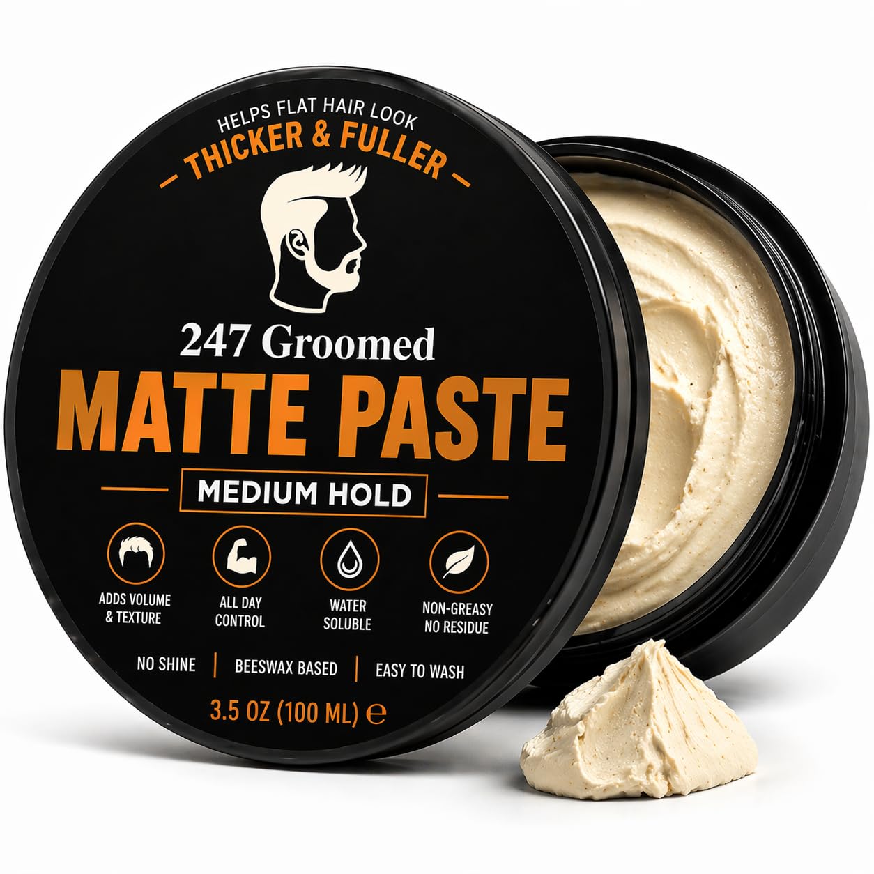 247 Groomed Matte Pomade For Men and Women | All-Day Medium Hold, Low Shine Finish For All Hair Types | Thickening Paste Adds Volume & Texture | Beeswax Based