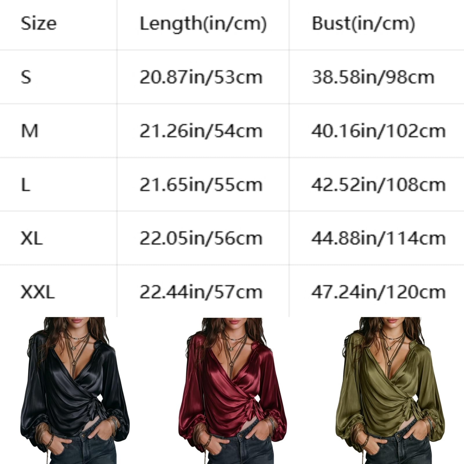 Blouse Portefeuille élégante en Satin pour Femme : col en V Profond, Manches Longues Bouffantes et nouage latéral – Haut décontracté et Chic pour l'été ou Les soirées