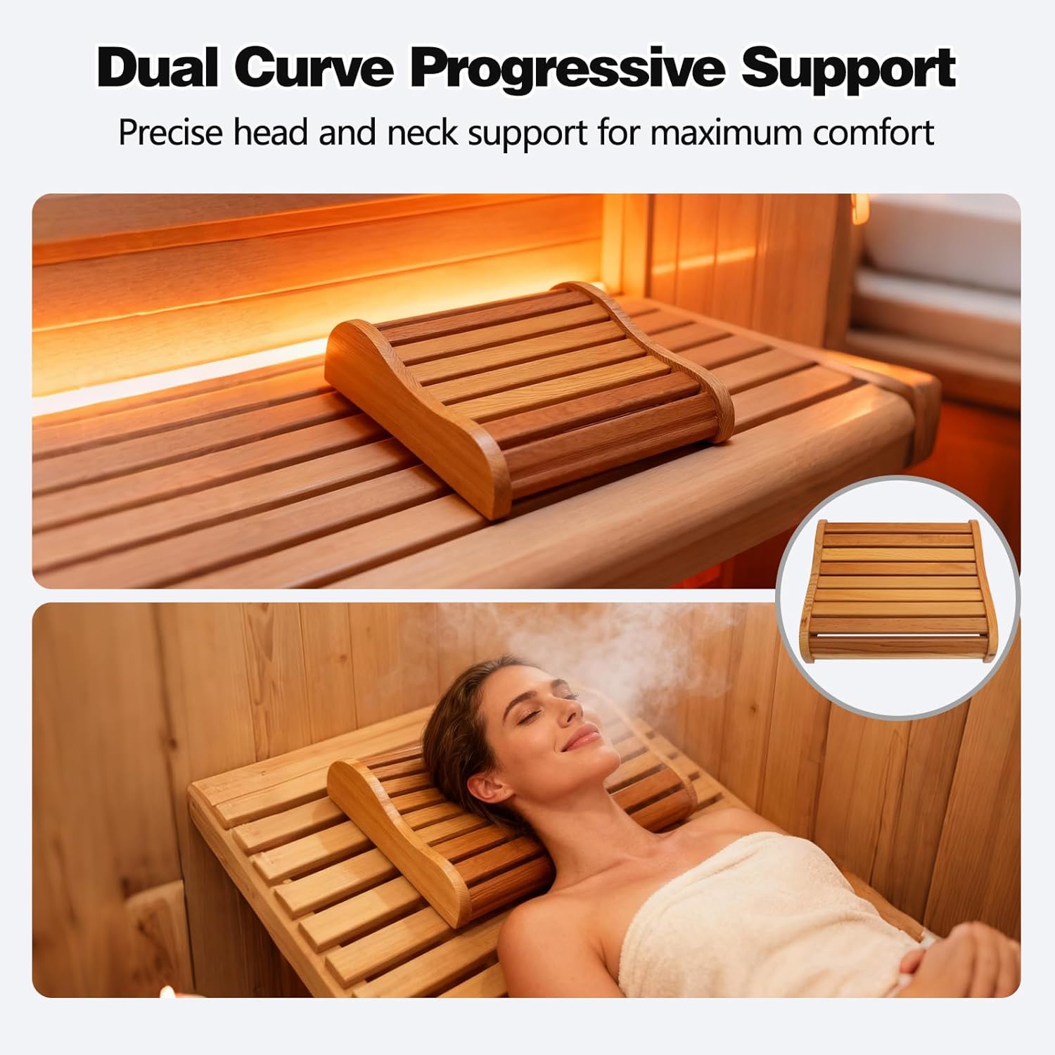 Luxury Sauna Headrest Pillow - Red Cedar Wooden Pillow 15.75x13.38 inch for All Sauna Types | Ergonomic Head Support Cushion for Infrared, Barrel, Indoor & Outdoor Saunas | Premium Sauna Accessories