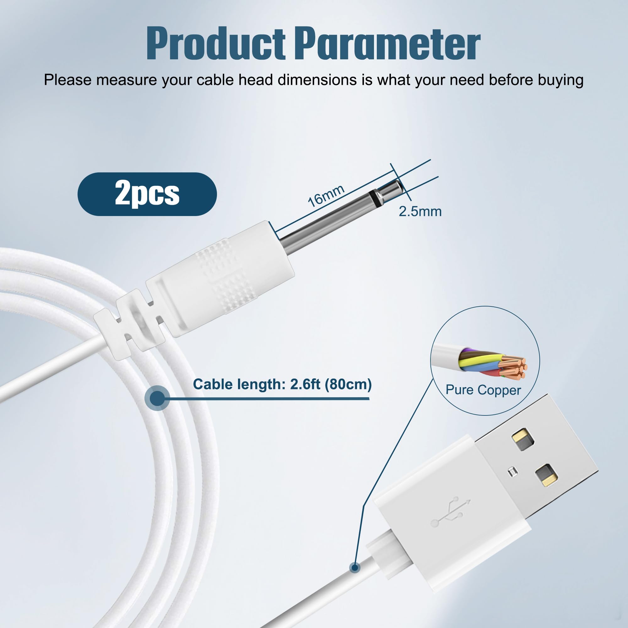2er-Pack Ersatz-Ladekabel – USB Auf DC 2,5mm Für Massagegeräte & Mehr (82 Cm, Schnellladung)