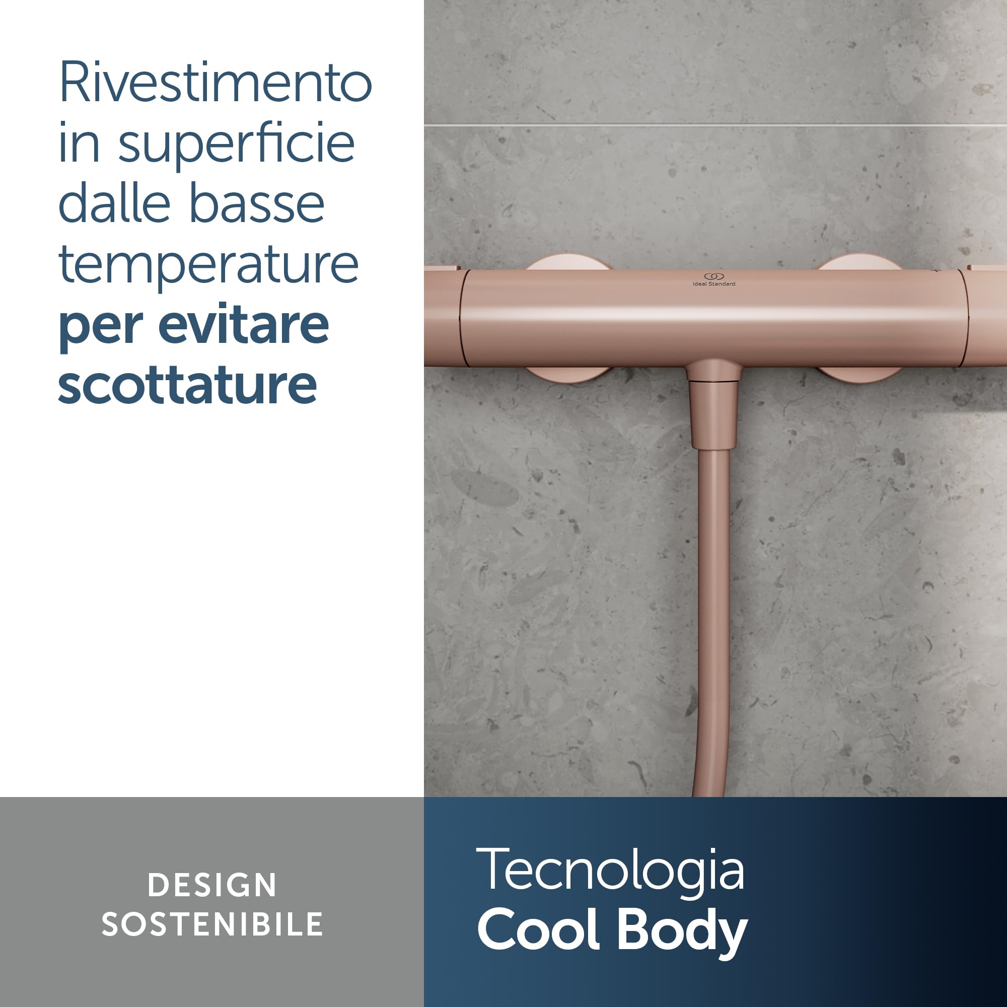 Ideal Standard Ceratherm Alu+ Monomando ducha exterior, realizzata con l'100% di alluminio riciclato, a risparmio idrico ed energetico, con funzione termostato – Rosé (292x105x72 mm)