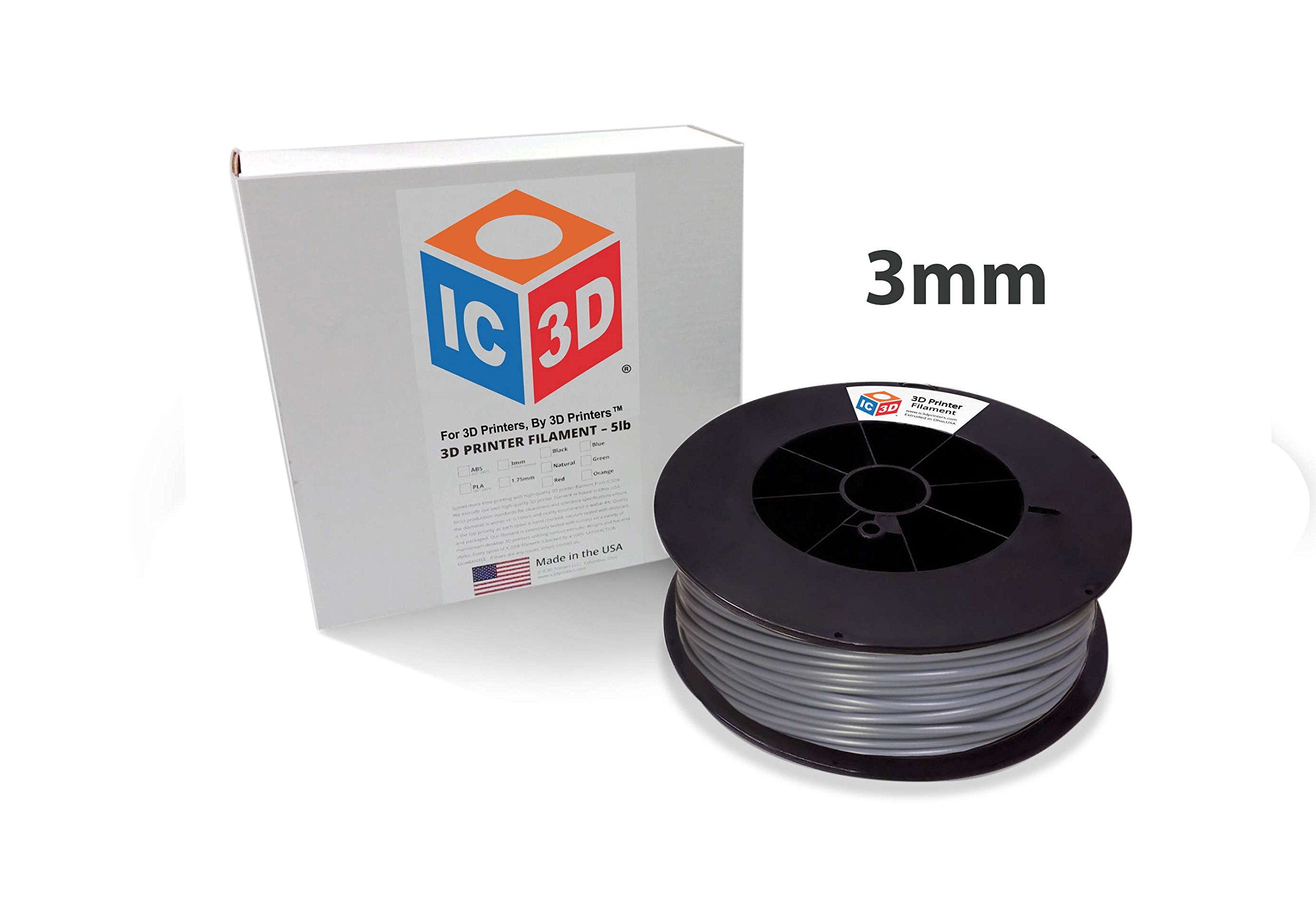 Grey 2.85mm ABS 3D Printer Filament - 2.5kg Spool - Dimensional Accuracy +/- 0.05mm - Professional Grade 3D Printing Filament - Made in USA