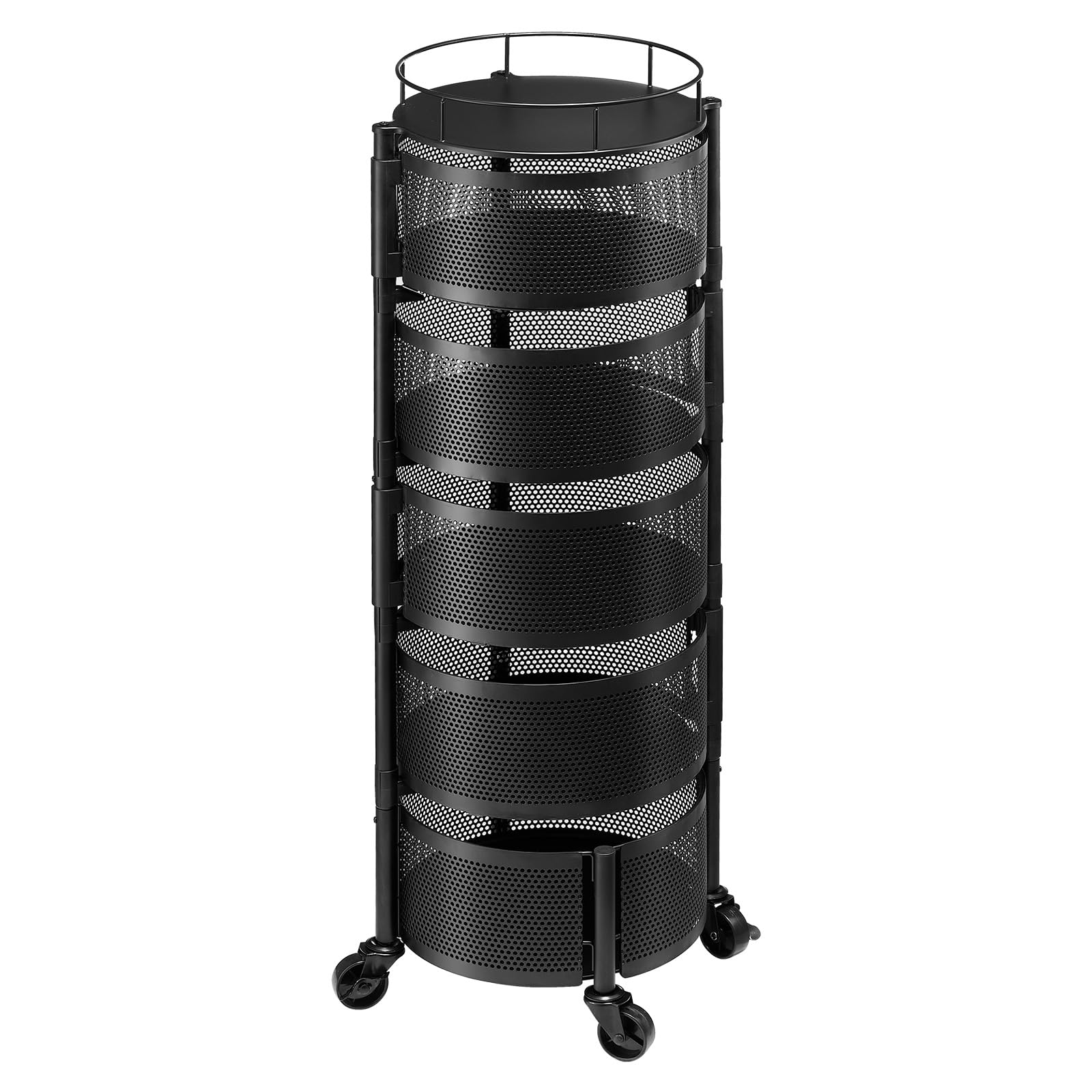 VEVOR Chariot de Rangement 5 Niveaux, Resserre à Paniers Rotatifs sur Roues, pour Fruits et Légumes Cuisine Salon Sallle de Bain, Desserte à roulettes en Fil Métallique, Étagère de Cuisine Rotative