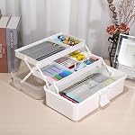 JuxYes Three Layer Multipurpose Storage Box, Folding Tool Box Case Art Craft Storage Box Plastic Portable Storage Box Sewing Supplies Organizer Medicine Box Family First Aid Box for Home School Office