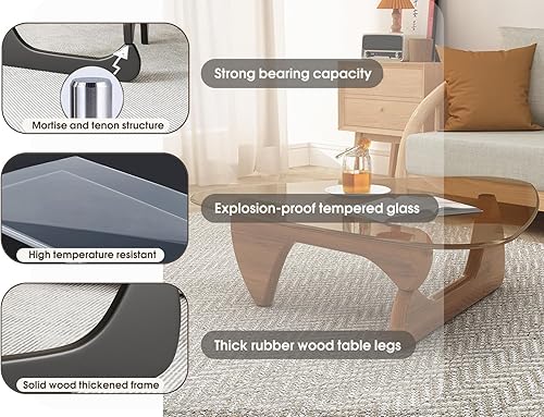 Miniatura 5 de Mesas auxiliares triangulares para sala de estar, mesa de centro moderna de mediados de siglo, base de madera, parte superior de vidrio triangular,