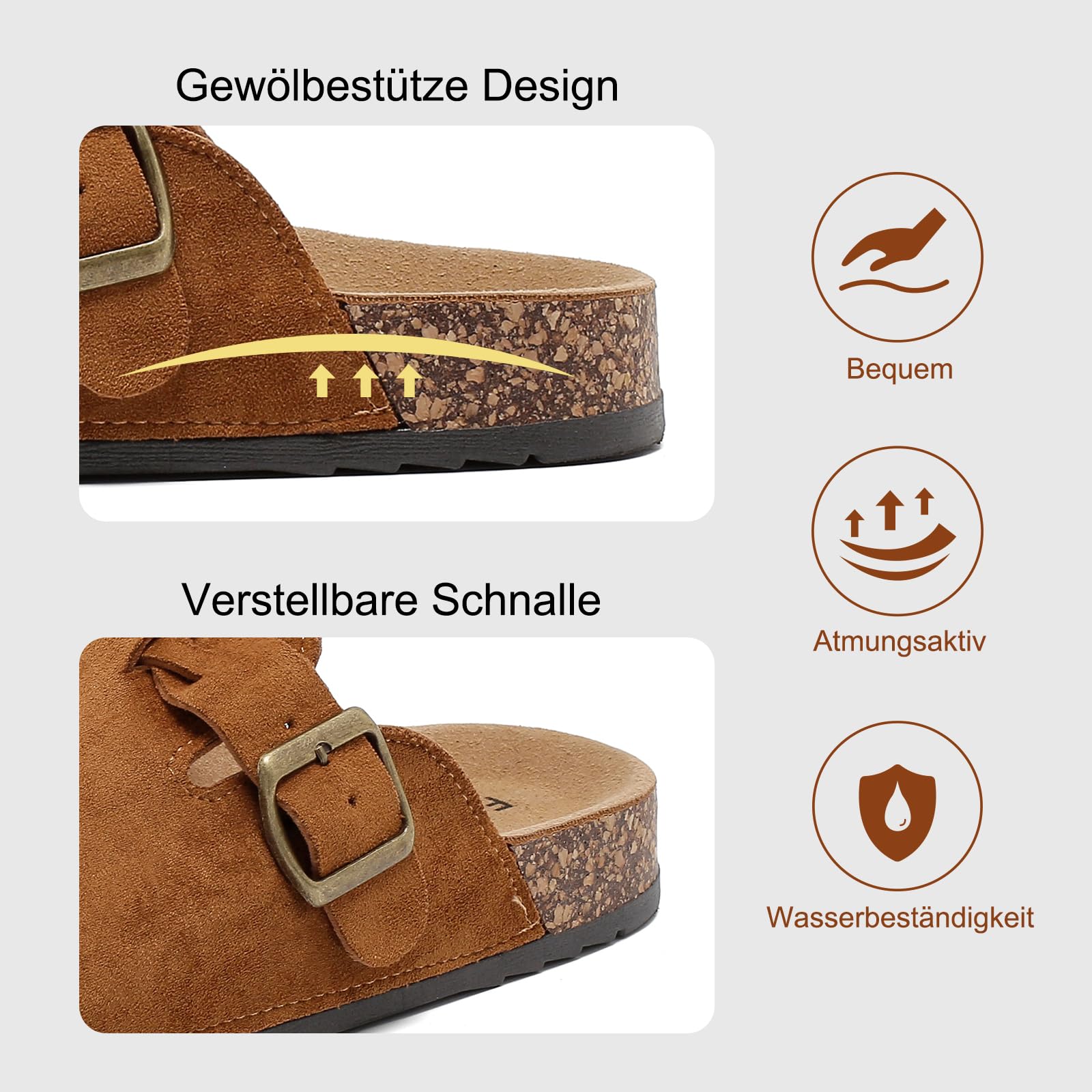 Sabot Uomo Ciabatte Donna,Zoccoli in Pelle con Sottopiede in Sughero,Sandali Uomo/Donna Pantofole in Pelle Scarpe da Giardino Traspirante