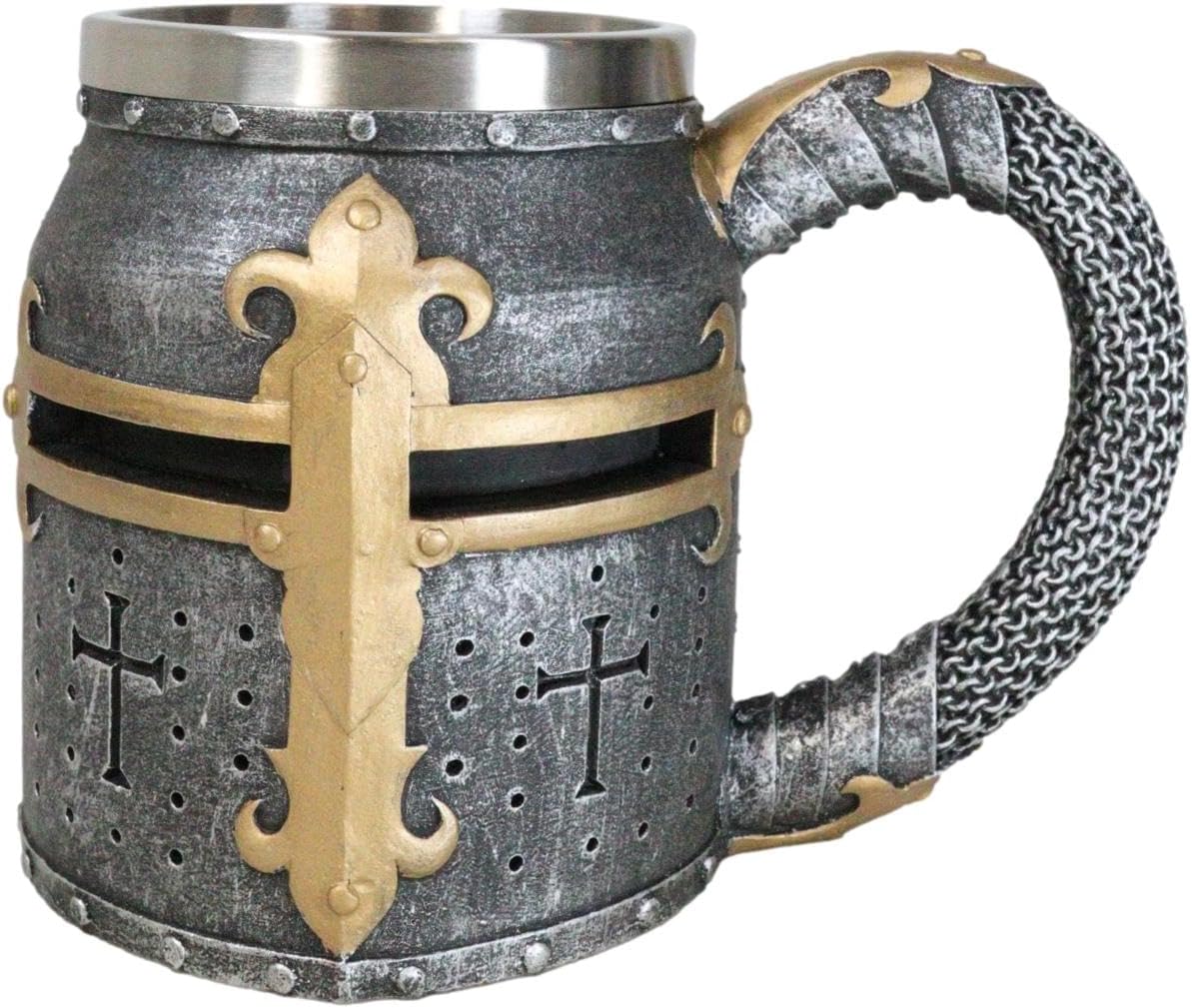 Ebros Gift Medieval Templar Crusader Knight Of The Cross Helmet Plate Mask Beer Stein Tankard Coffee Cup Mug Suit of Armor Knights Drinking Mugs Party Hosting Accessory