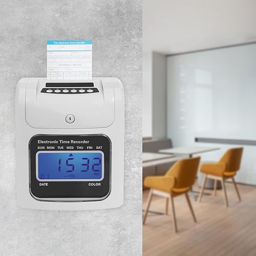 Miniatura 2 de Reloj de cálculo de hora, 5060HZ Grabadora de tiempo electrónica blanca con 50 tarjetas de tiempo de doble cara, calibración de tiempo automática,