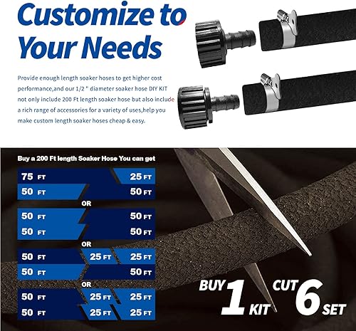 Miniatura 3 de Manguera de remojo de 200 pies para camas de jardín, conector de latón macizo de 34 pulgadas, manguera de jardín resistente de 12 pulgada para